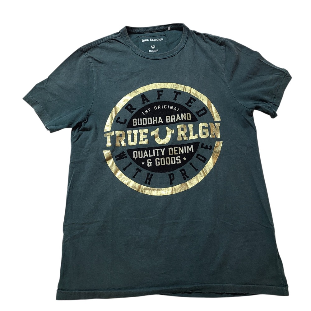 True Religion Buddha Brand T-Shirt Green S Soft Velvet Gold